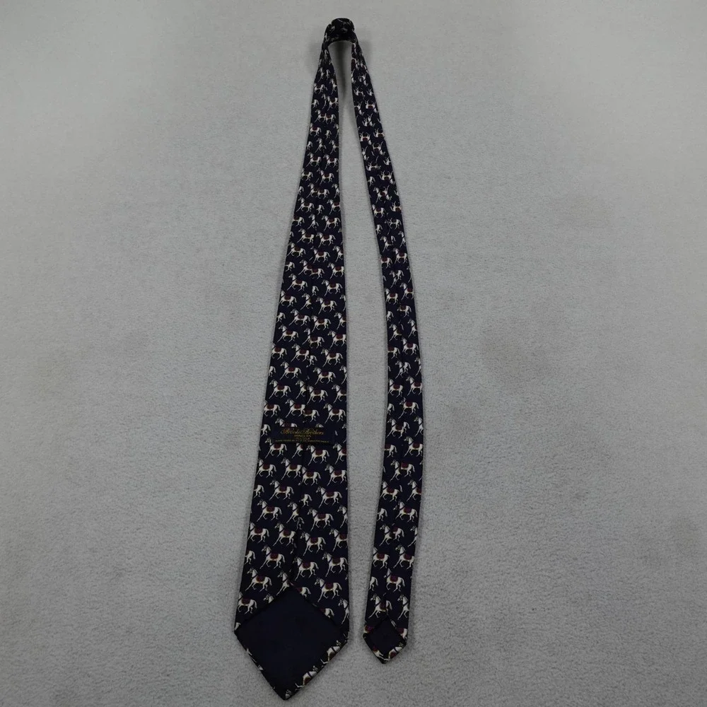 Brooks Brothers Makers Tie Blue Horse Print Mens Necktie 100% Silk Luxury USA